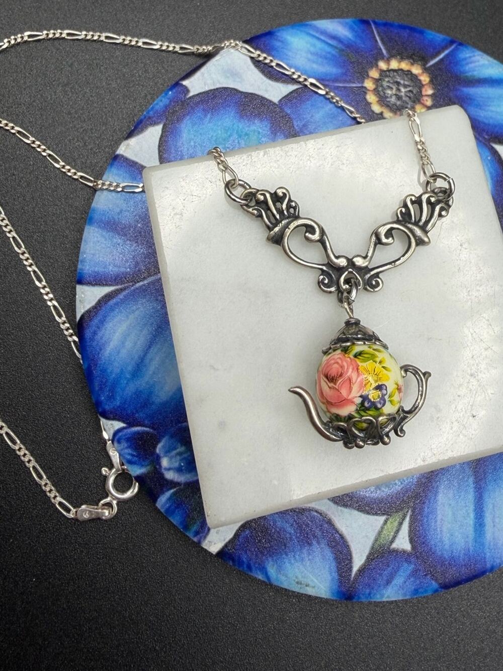 Gorgeous 16” Chain Sterling Silver Teapot tea kettle Pendant Necklace #S05  925
